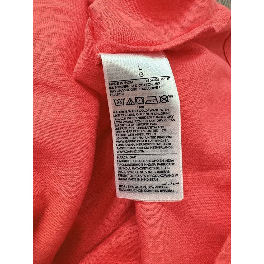 GAP Bright Coral Pink Smocked Sundress Pockets Cotton Blend Summer Dress Size L - Picture 7 of 12